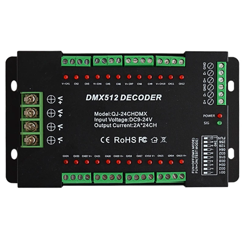 
24 Channel RGB DMX512 LED Decoder with Indicator light control single or RGB lamps for adversting module 