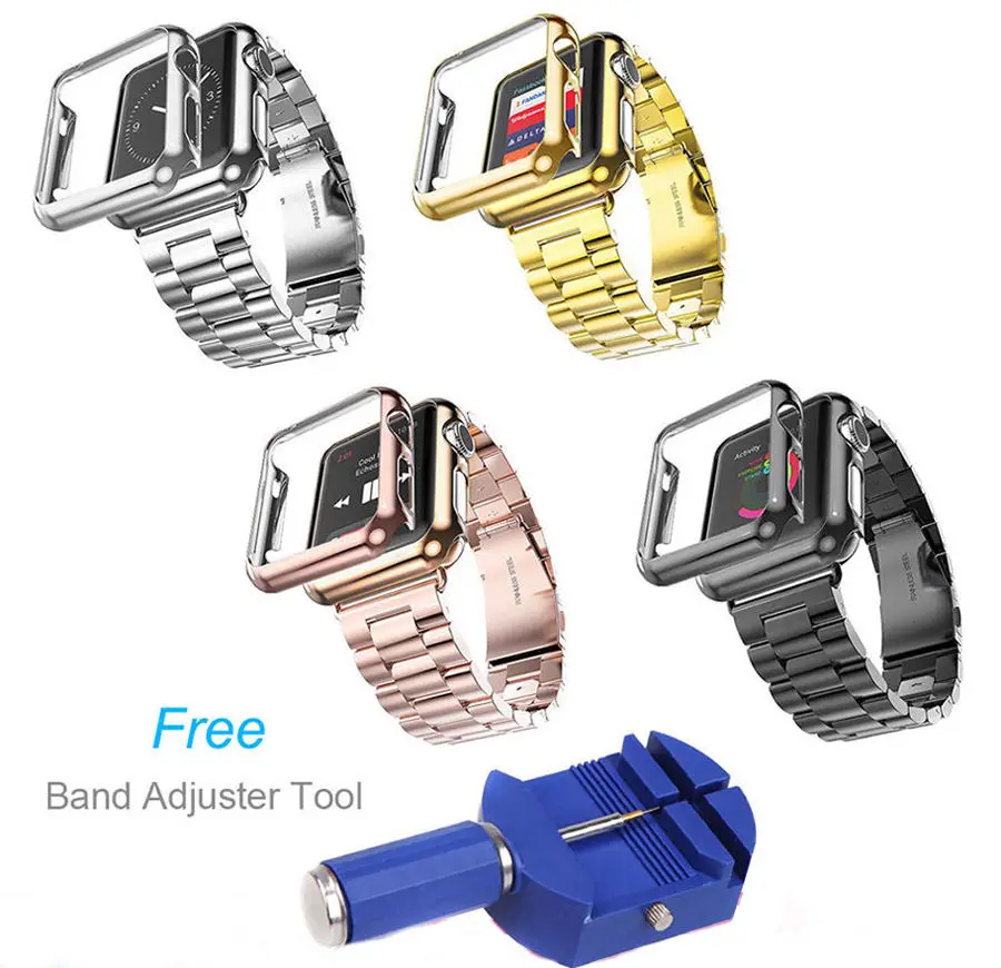 Оптовая продажа прочный ремешок из нержавеющей стали с чехлом для Apple Watch iWatch 38 42 мм