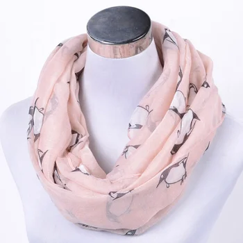 large stock cheap price penguin printed viscose voile scarf animal design neck gaiter voile cotton scarfs