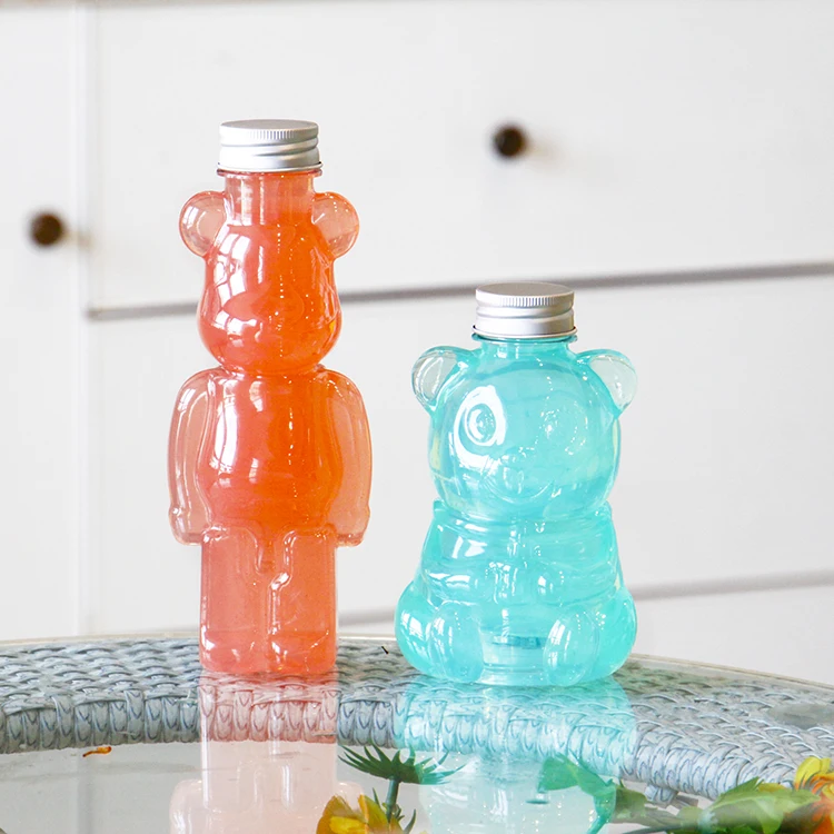 5Pcs Transparent Bottles with Lids Cute Bear Shape Drink