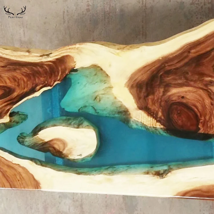 Modern Design Rectangular Epoxy Resin Dining Tables Top Blue Transparent River Resin Wood Epoxy Resin Table