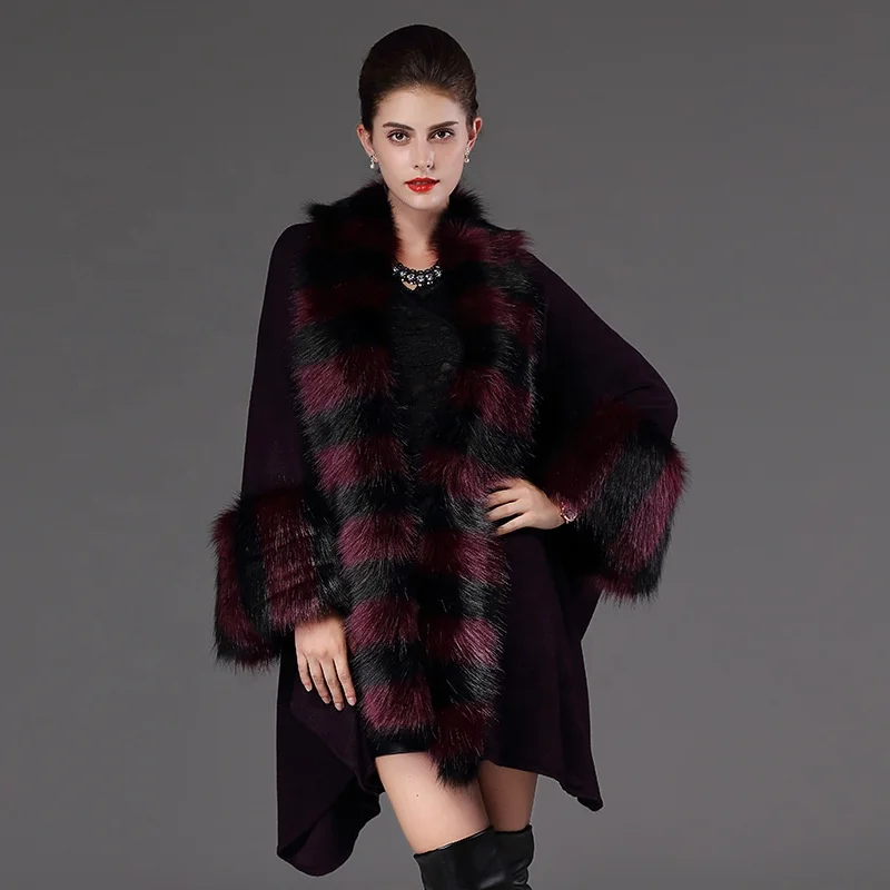 Новый большой размер рыхлый искусственный мех лисы воротник вязать кардиган шаль куртка