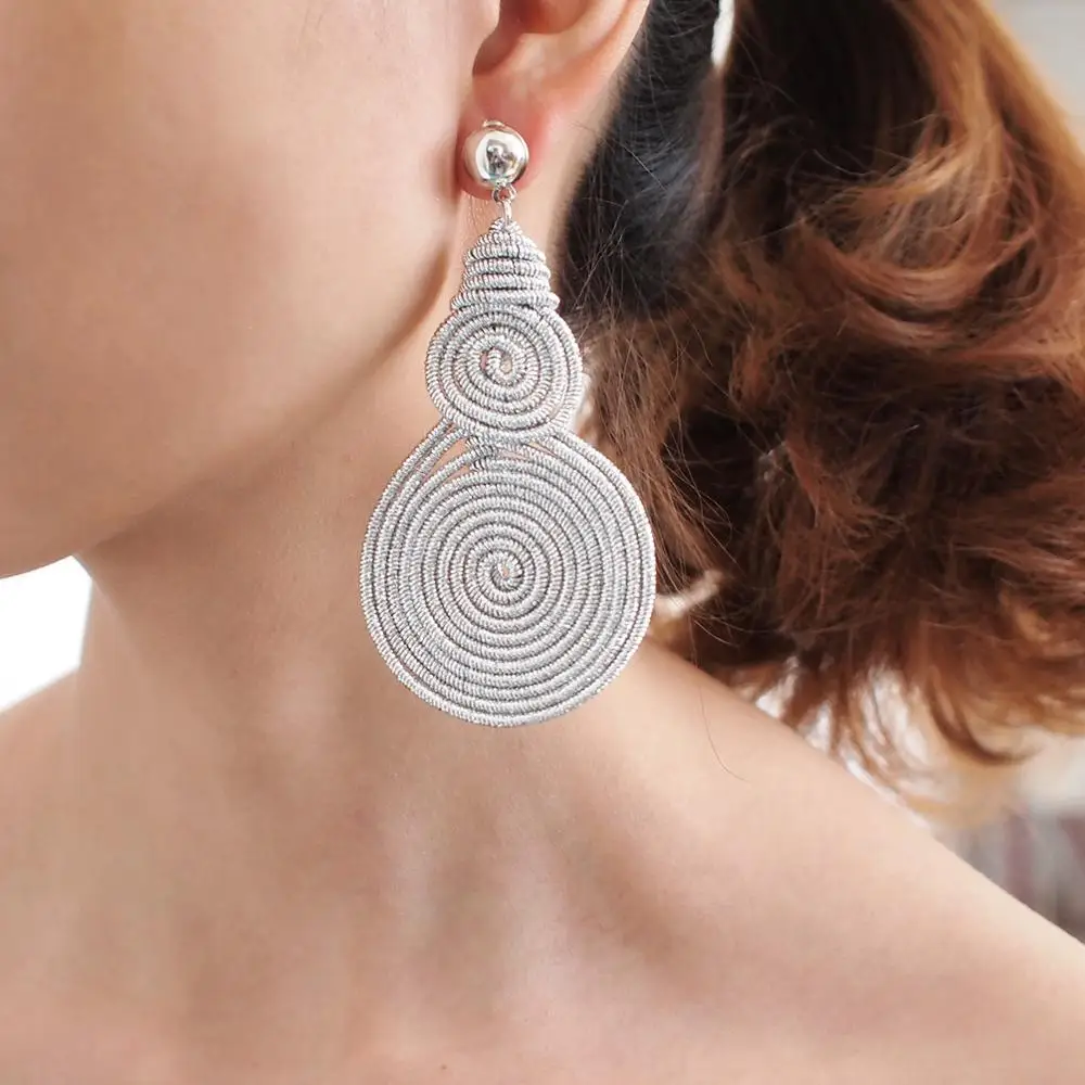 HANSIDON Unique Handmade Alloy Spiral Round Statement Earrings Woman Vintage Metal Drop Dangle Earrings Fashion Jewelry