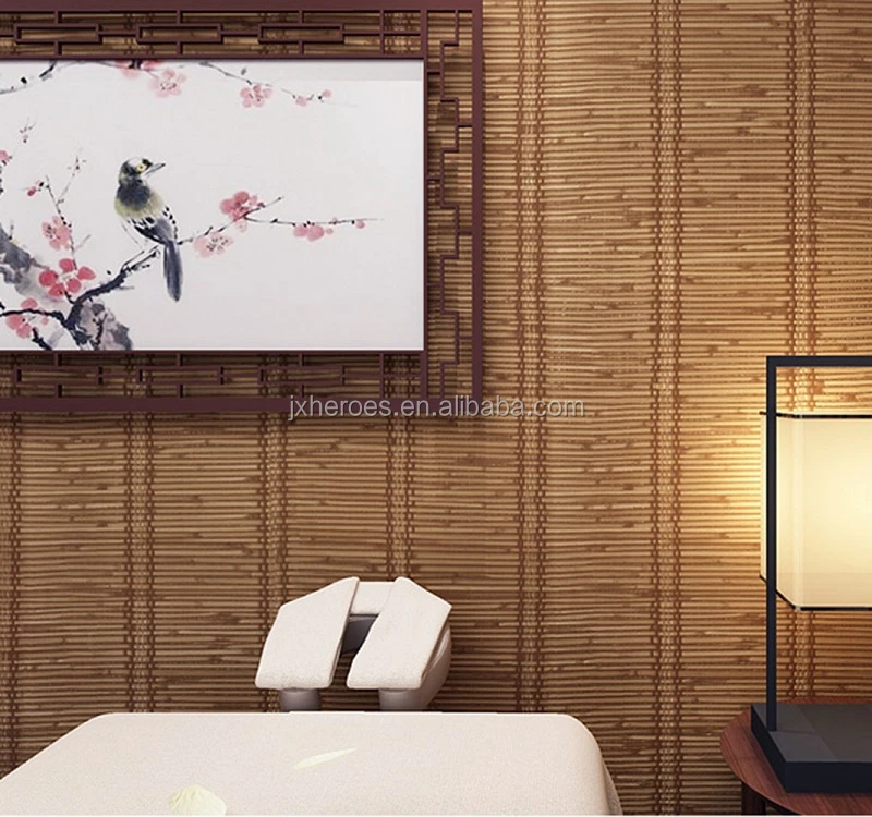 Chinese Style Bamboo Mat Weaving Pattern PVC Wallpaper