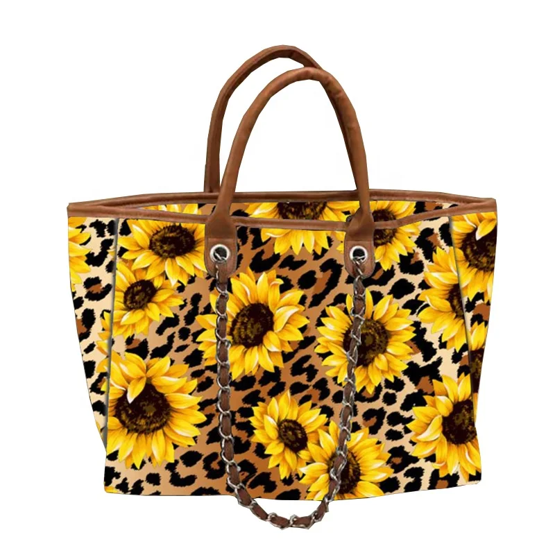 new fashion personalized tote sunflower & leopard print zipper