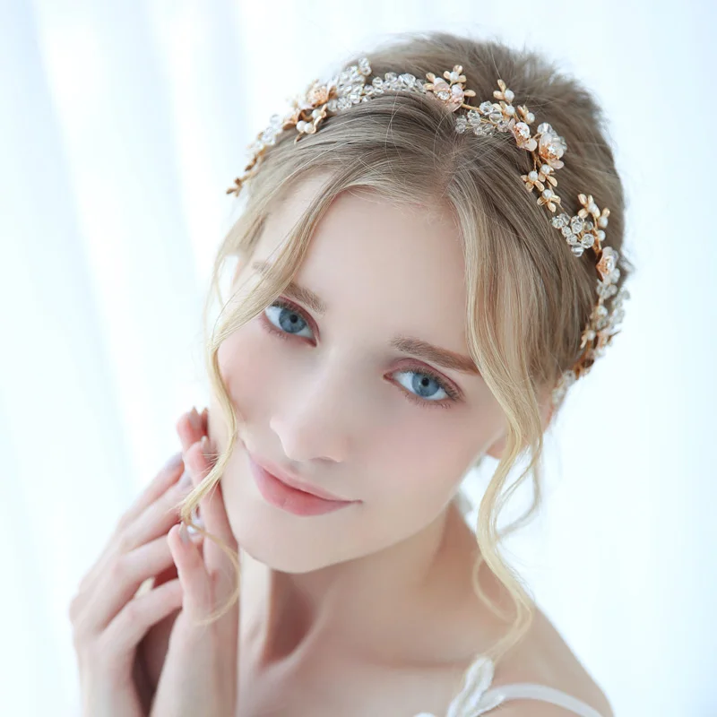 Aksesori Sulur Rambut Pesta Ulang Tahun, Ikat Kepala Kustom Tiara Bando Emas Hiasan Rambut Pengantin untuk Pernikahan