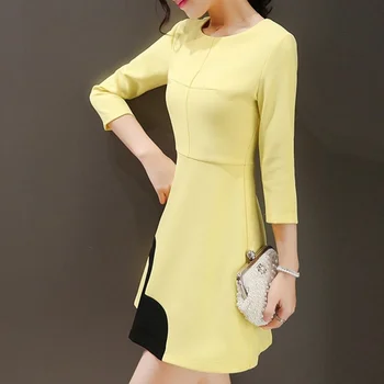 New design women round neck half sleeve autumn casual solid color knee length dress