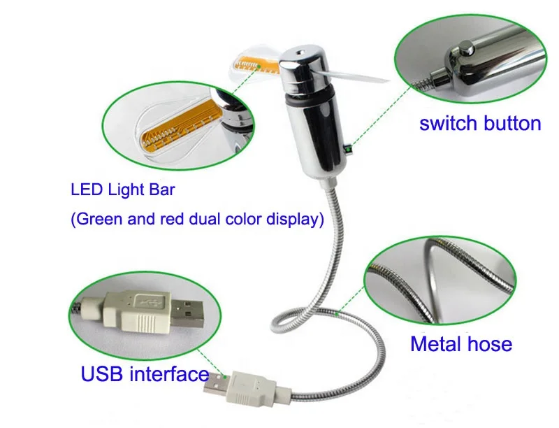 Портативный мини-USB-вентилятор с гибкой ножкой и дисплеем в режиме реального