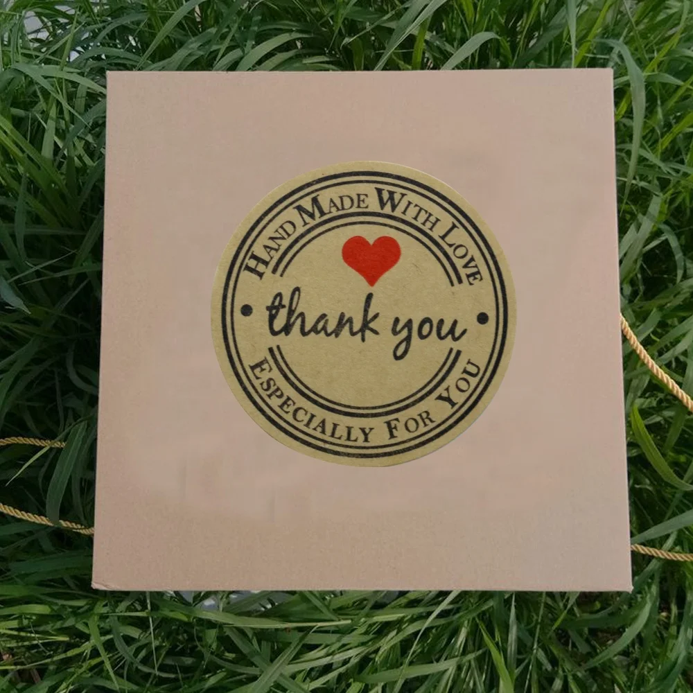 Handmade Tags Hybsk 2 Inch Round Handmade With Love Stickers - 300 Kraft Paper Labels With Black Font Round Adhesive Stickers