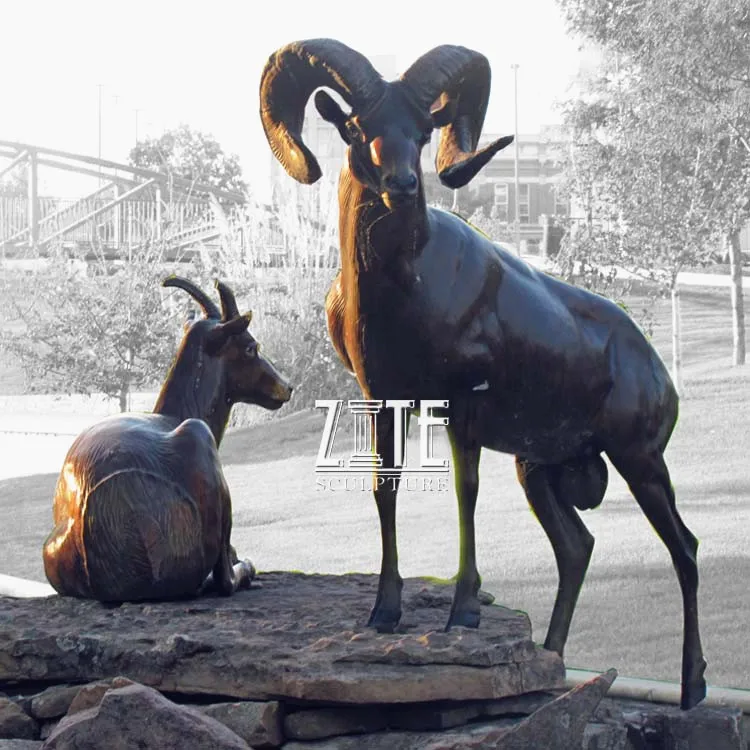 Outdoor Garden Metal Brass Sheep Statue Bronze Bighorn Sculpture