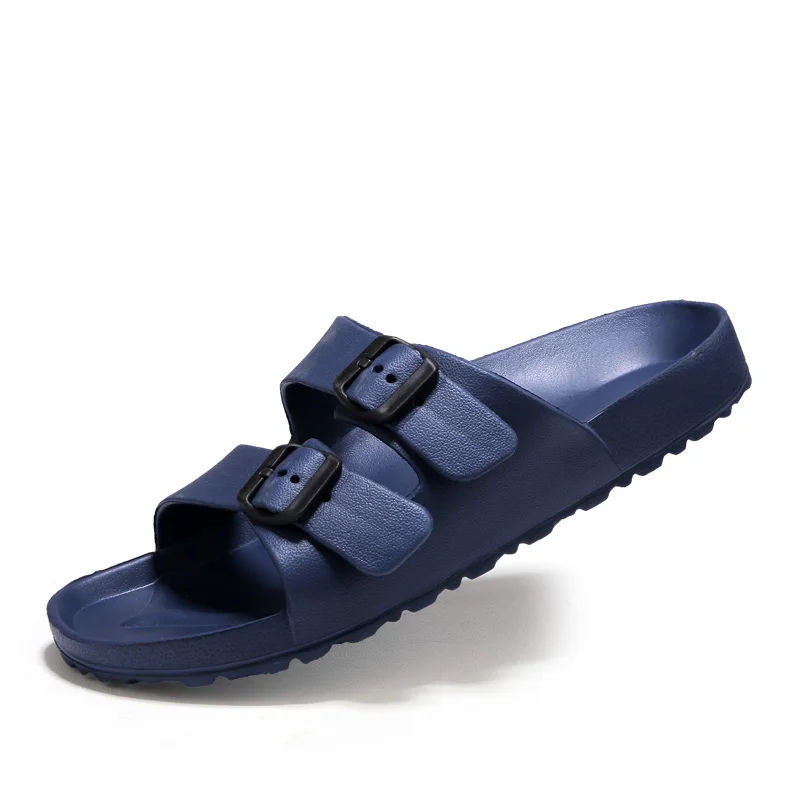 Wholesale Customized New Fashion Design Cheap PU Casual Shoes Flat Slippers Buckle Strap Cork Sole Sandals Men