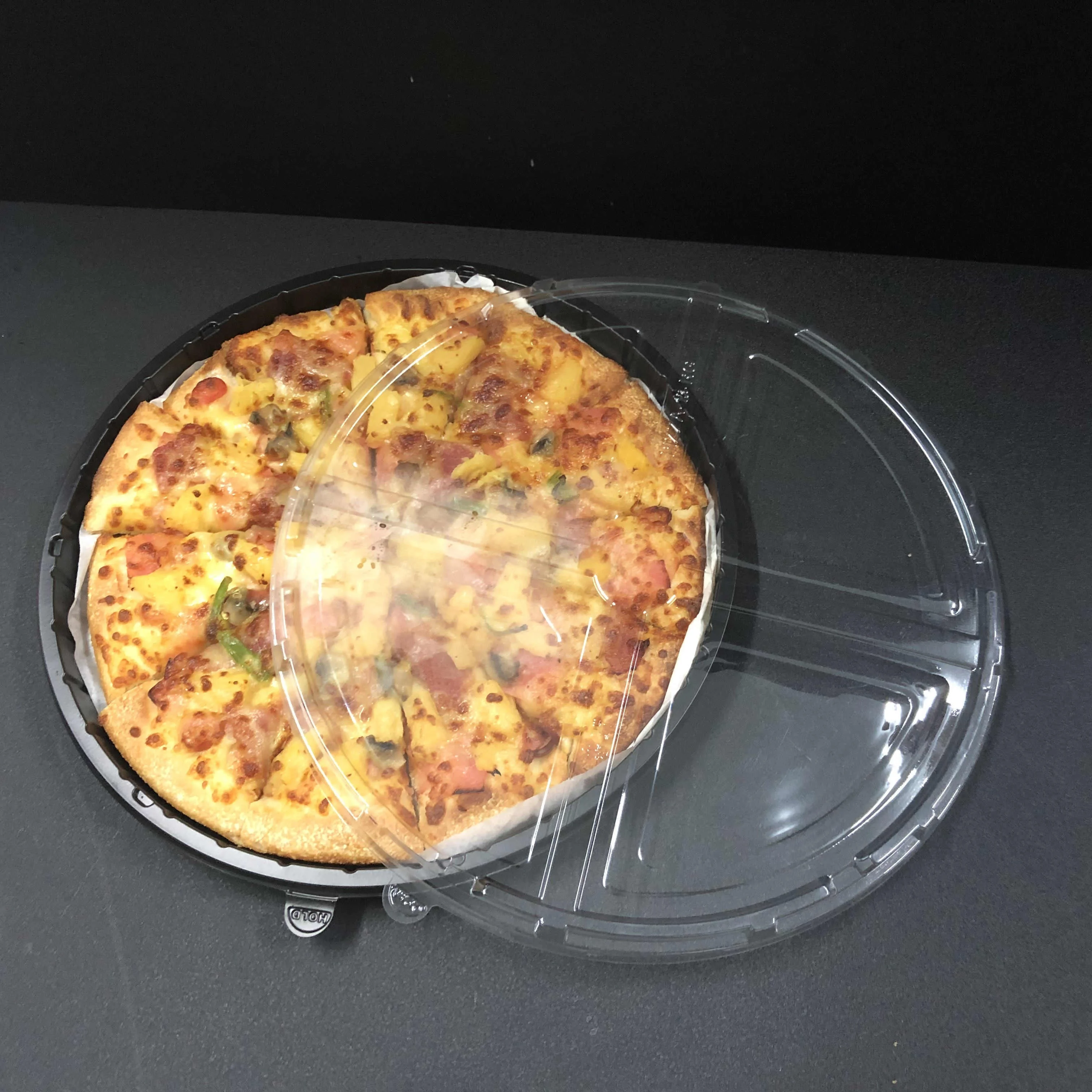 2020 新款 12英寸透明塑料披萨盒容器带盖外卖披萨塑料包装盒 - buy