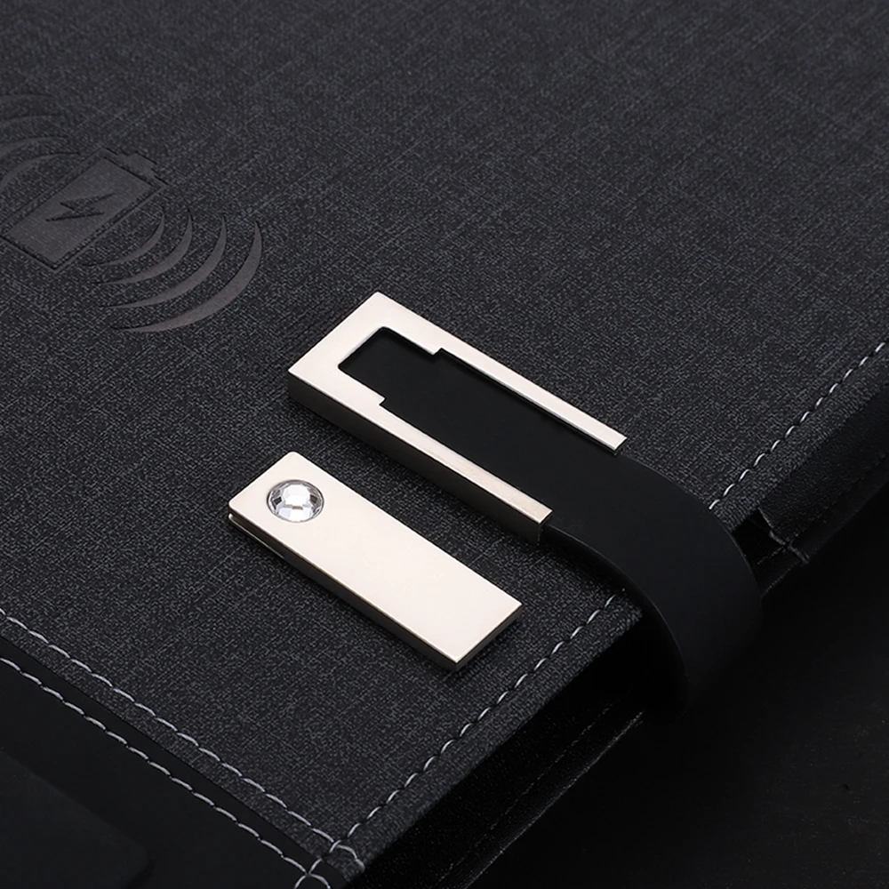 Buy Custom Logo Pu Leather 8000mah Wireless Charger Power Bank Notebook  With Usb Flash Drive For Gift from Shenzhen Porblue Electronic Co., Ltd.,  China