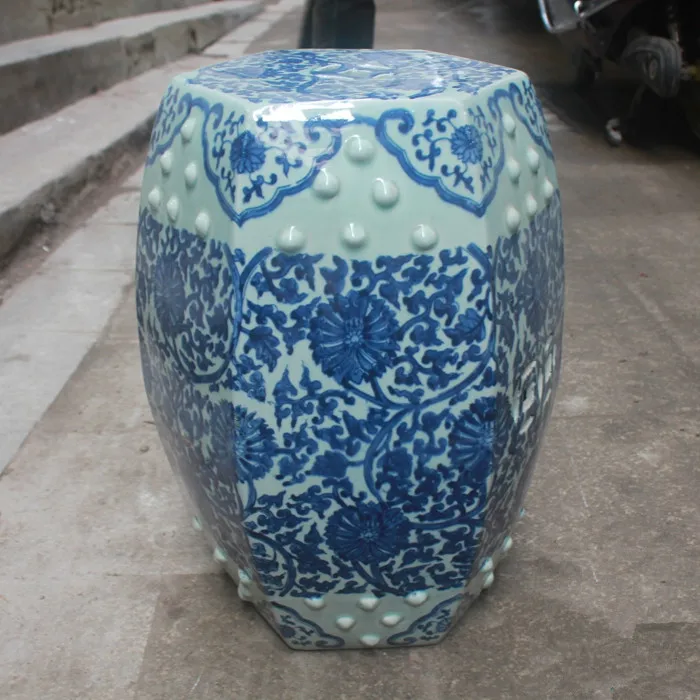 Китайская ручная роспись, сине-белый цветочный узор, керамический табурет, фарфоровые садовые сиденья