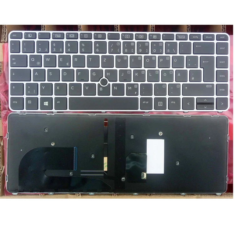 Bucom Tastatur für HP Elitebook G3 745 840 848 DE QWERTZ Keyboard Silber Rahmen 
