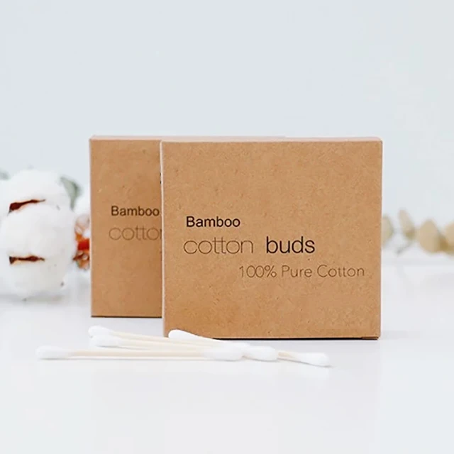Хлопковый q-образный бамбуковый тампон, биоразлагаемая картонная коробка