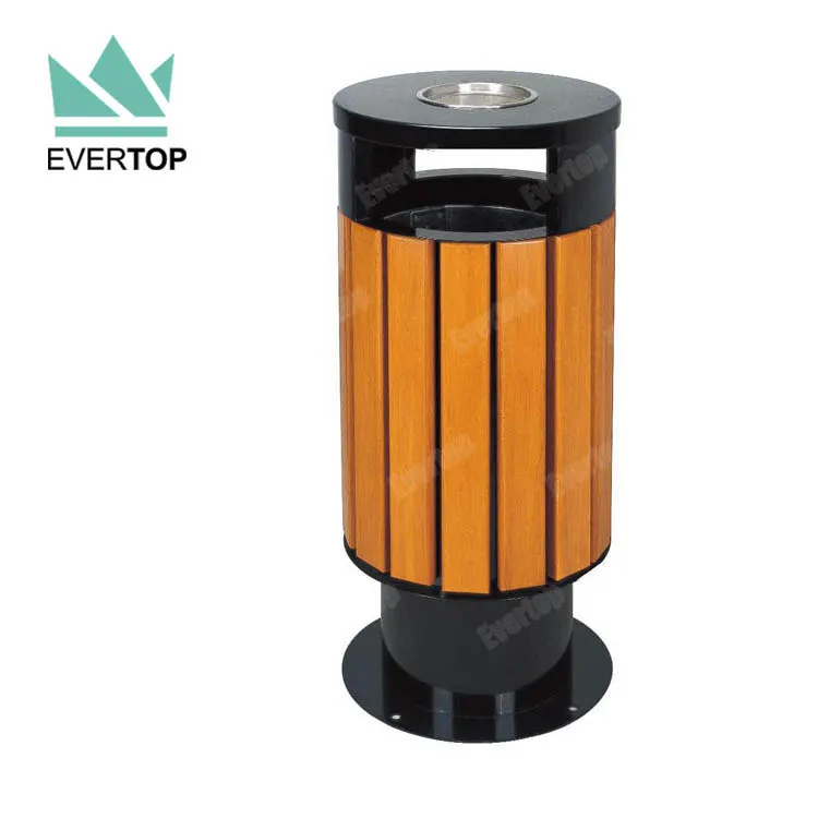 Woodview Outdoor Recycling Trash Can with Dual Litter Bin & Trash Bin, Plastic Wood Outdoor Double Trashcan Outdoor Dustbin