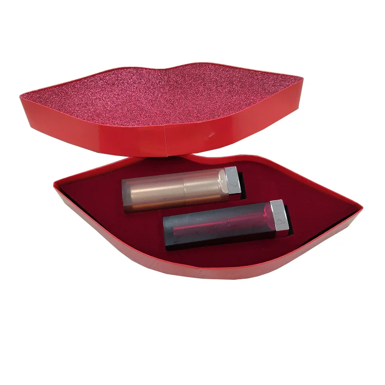 Custom Rigid Cardboard Red Empty Lip Shaped Beauty Packaging Box Makeup