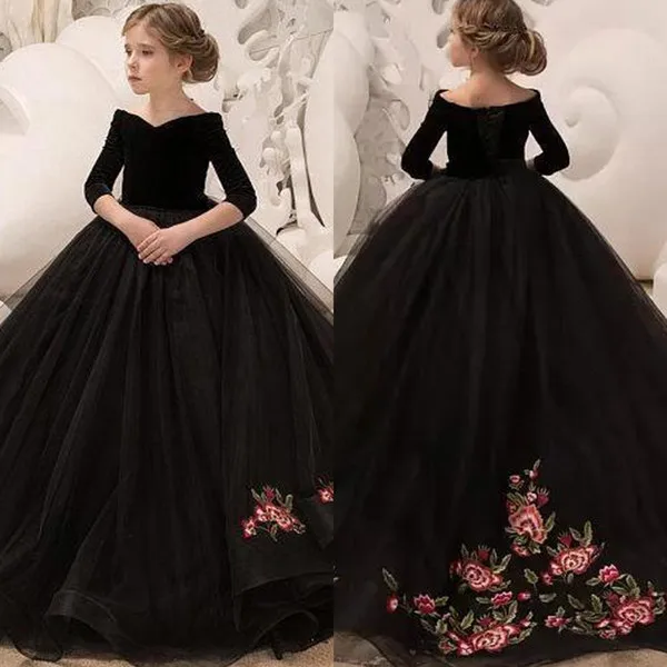 Tulle Flower Girl Dress Black Dress Black Flower Girl Dress Flower Girl Dress Black Tulle Dress Black Pageant Dress