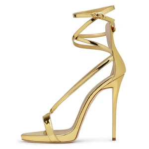 China Factory Shoes Blink Patent Leather Strap High Heel Ladies Party Shoes Summer Sandals