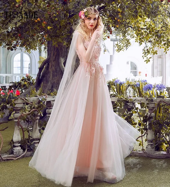 Custom Design Pink Lace Appliques Wedding Dress 2020