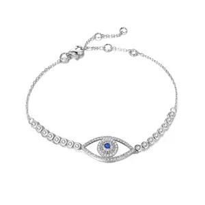 Keiyue Designer Customization Italian Charm Bracelet 925 Sterling Silver CZ Stone Turquoise Devil's Blue Eye Fashion Bracelet