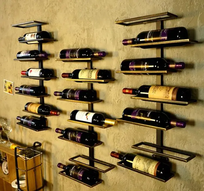 Scaffale Per Vino Da Parete - Set Di 6 Portabottiglie In Metallo, Design Salvaspazio