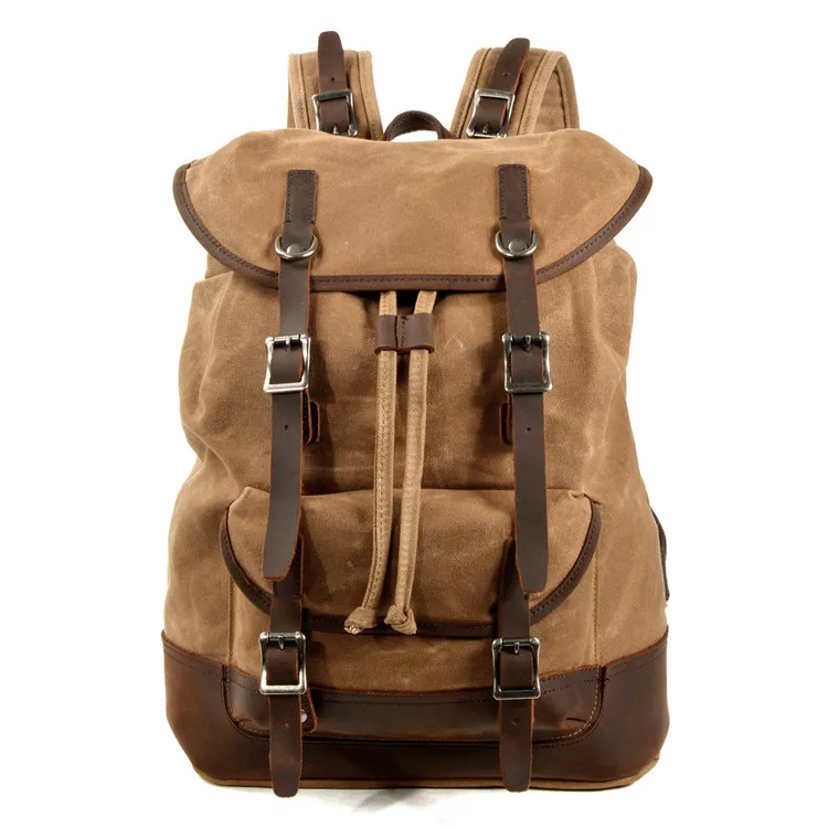 Waxed Cotton Canvas With Leather Trim Travel Hiking Backpack Daypack Rucksack