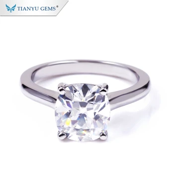 Tianyu gems customized pt950/14k/18K white gold ring 7.4*8mm cushion antique cut foreverone moissanite gold engagement ring