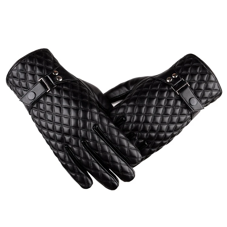 Wholesale Winter Cold Proof Full Finger Warm Touch Screen Glove Black Leather Gloves For Men