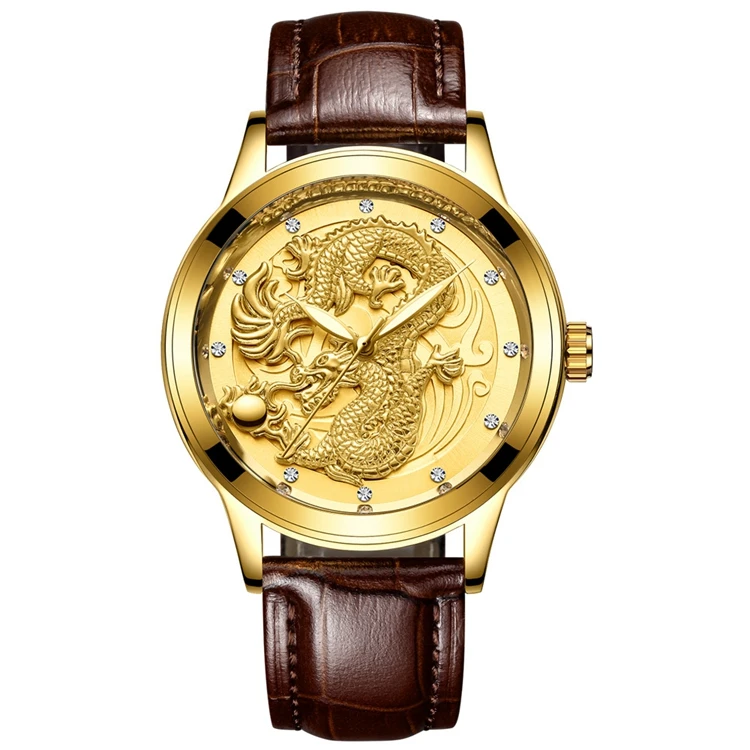 fngeen brand luxury golden diamond mens quartz dragon watch