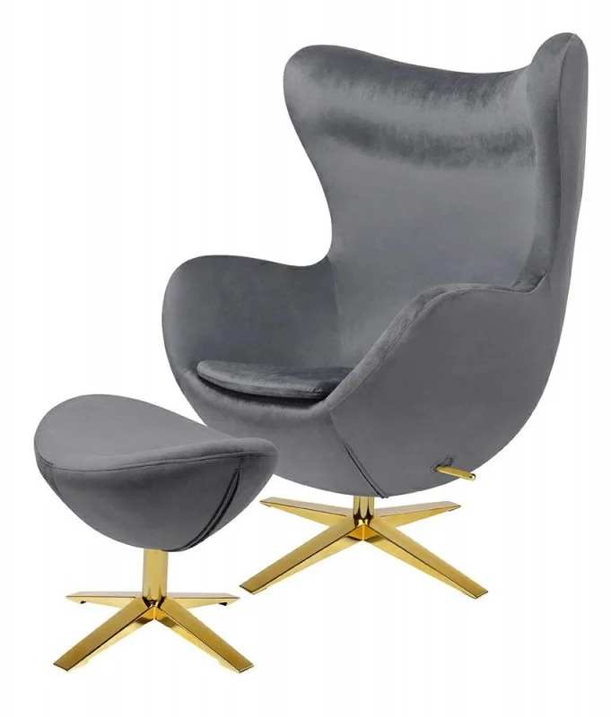 Modern Velvet Swivel Egg Chair with Footstool for Dining PU Leather for Restaurant and Home Living Room Furniture