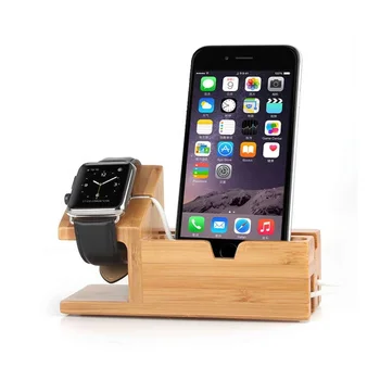 Charging Station for Multiple Devices, Bamboo Charging Station with 3 Port Fast USB Charger Docking Station for Apple iPad Watch