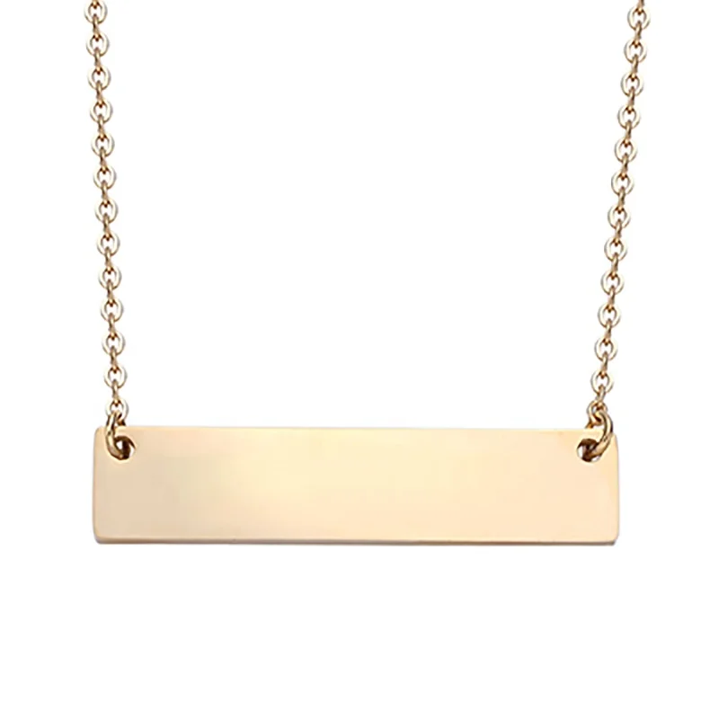 Wholesale Diy Stainless Steel Diamond Trendy Link Chain Blank Customize Personalized Engraved Pendant Bar Necklace