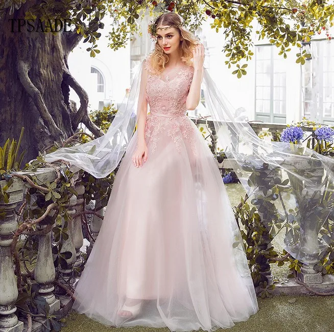 Custom Design Pink Lace Appliques Wedding Dress With Belt Lace up Sequin Beaded Bridal Gown Vestido De Novia 2025