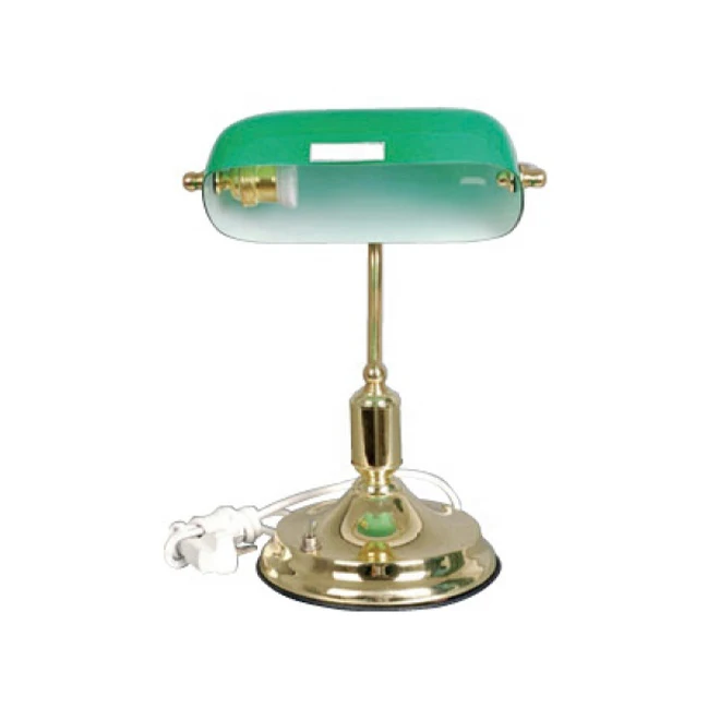 Vintage Bankers Lamp Tiffany Green Glass Desk Lamp w/ Brass Base 3-Way  Dimmable