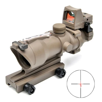SPINA OPTICS 4X32 tan Tactical Real Fiber Optic Red Illuminated Hunting Riflescope with Red Dot scope sight