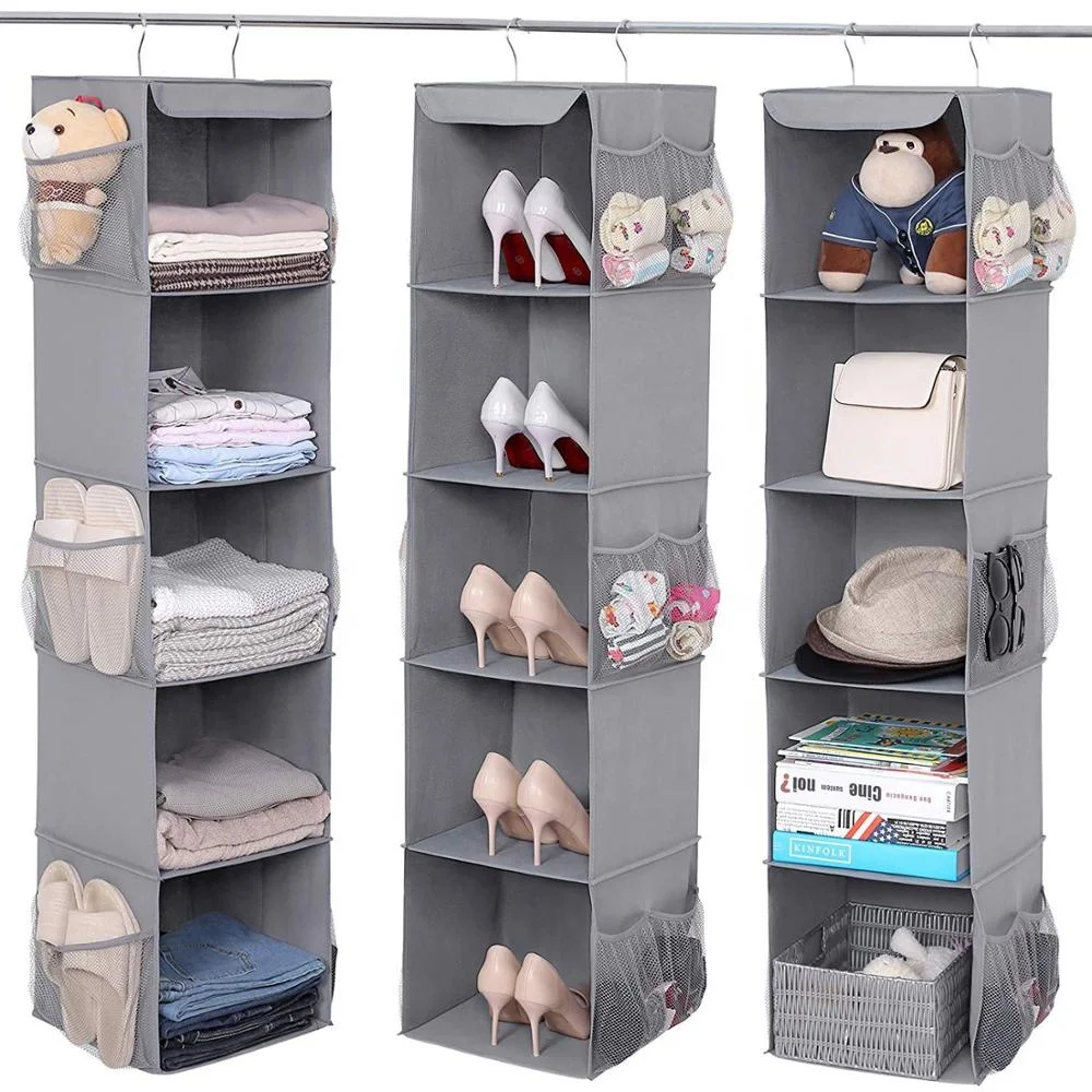 Textured Print mDesign Soft Fabric Closet Organizer Handbags Clutches 20 Shelf Over Rod Hanging Storage Unit Large Gray Accessories Holds Shoes 