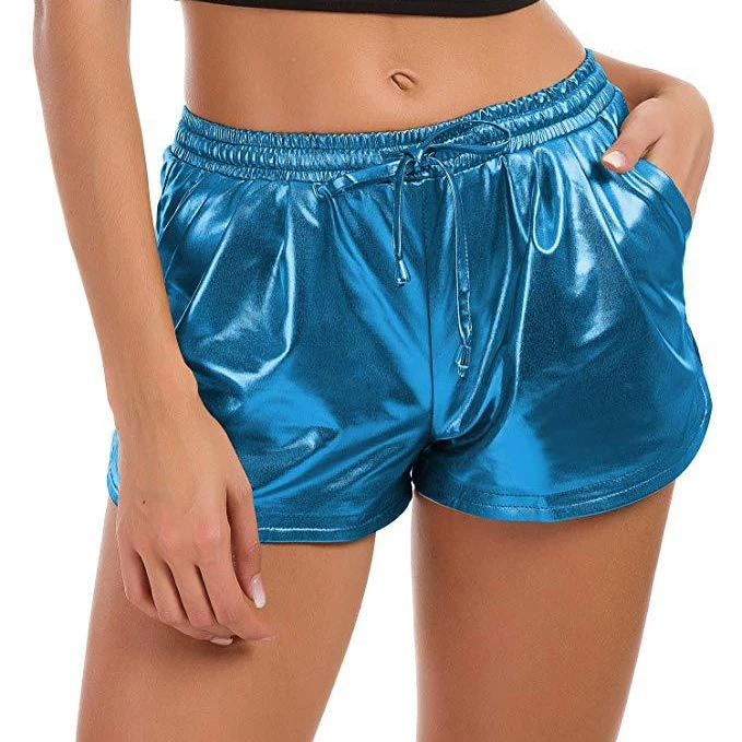 New Blue Metallic Shine Athletic Dance Shorts For Women Metallic Shorts -  Buy Girl Gym Shorts,Teen Girl Shorts,Girl Print Shorts Product on  Alibaba.com