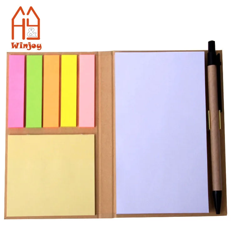 Рекламный экологически чистый блокнот из переработанной крафт-бумаги с ручкой для записей Стикеры школы и офиса.