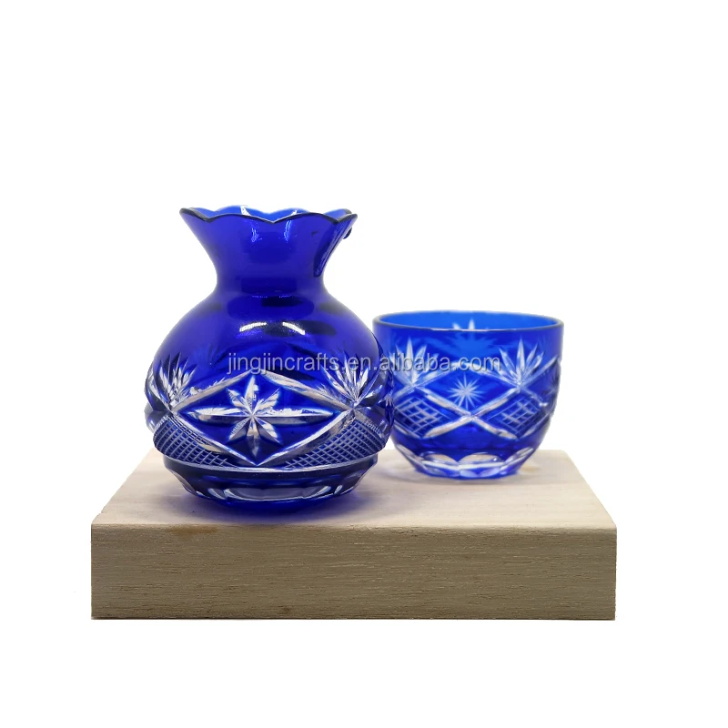 Custom Japanese Style Edo Kiriko Sake Glass Cup Set Handmade Glass Wine Decanter