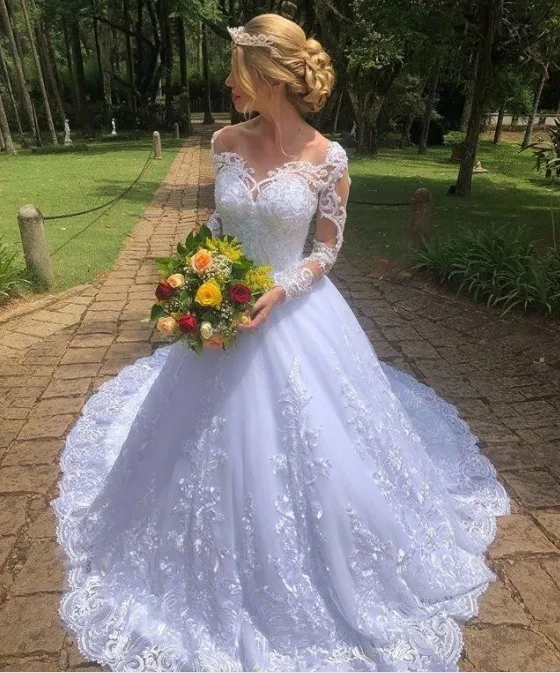 White Arabic Custom Bridal Gowns Lace ...