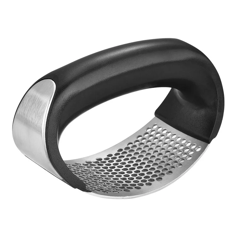 Stainless Steel Garlic Press Rocket Set Comfortable Grip Black Premium Garlic Mincer Garlic Crusher with Peeler and Brush