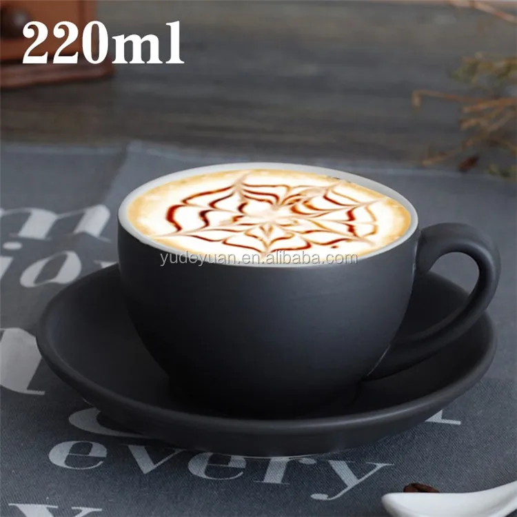 180ml Schwarz Farbe Glasur Porzellan Kaffee Cappuccino Tassen Mit Untertassen Großhandel