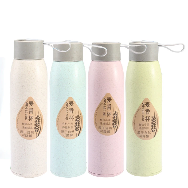 380ml Eco Friendly Biodegradable Wheat Straw Glass Drinking Bottle Water Cup Wholesale
