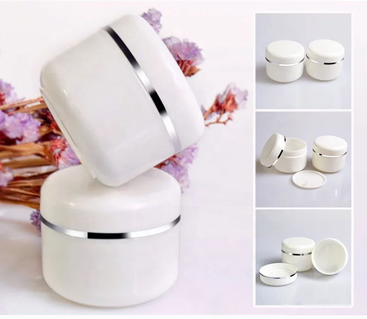 Empty Cosmetic Face Cream Plastic Container 20g 50g 100g 250g Silver Edge White Plastic pp White Cosmetic Cream Jar