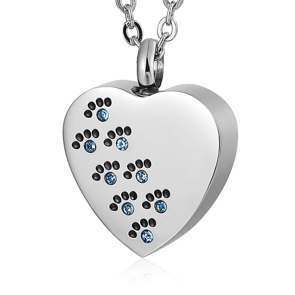 Memorial Keepsake Stainless Steel Urn Jewellery Dog/Cat/Pet Ashes Paws Necklace 