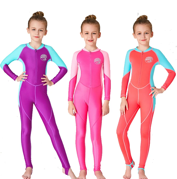 Girls Wetsuit Surfing Kids One-piece Swimsuit UV Protection Long Sleeves Costume