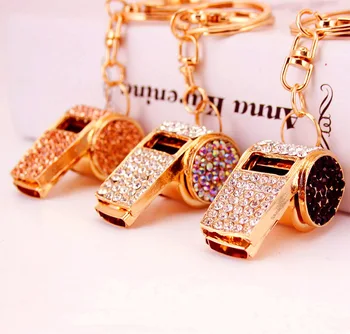 Fashion creative lovely cartoon crystal whistle auto bag clasp key chain ring wholesale