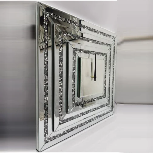 
Квадратные блестящие алмазные кристаллы, серебряные зеркальные 3D большие настенные часы 50x50 см 